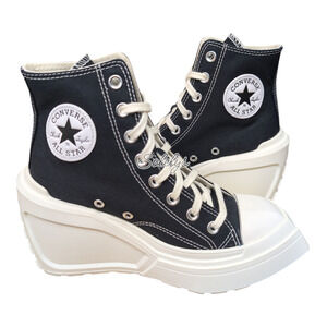 Converse Chuck 70 De Luxe Wedge Platform Black Egret Canvas Sneaker Womens 7